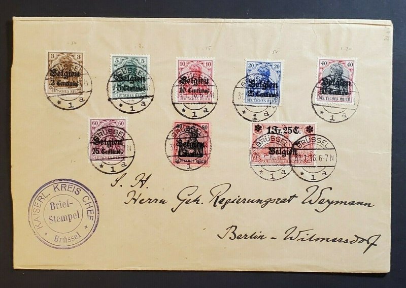 1916 Brussels Belgium to Berlin Germany German Occupation Kaiser District Cover