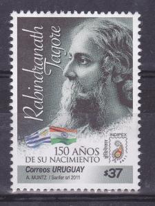 Rabindranath Tagore Nobel prize literature India flag URUGUAY MNH STAMP #2328 $4