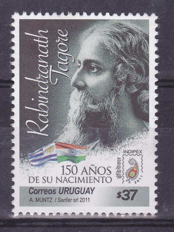 Rabindranath Tagore Nobel prize literature India flag URUGUAY MNH STAMP #2328 $4