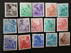 Germany, DDR, 1953, set of 15, Workers & daily life, used, SCV$4.25