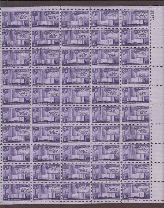US,1076,NEW YORK COLISEUM,MNH VF, FULL SHEET,1950'S COLLECTION,MINT NH ,VF