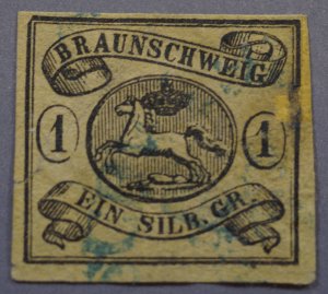 Brunswick #7 Wm 102 Fine Good Margins Blue Cancel Repaired on Back