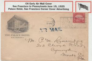 #C6 ON EARLY FLIGHT COVER WITH PALACE HOTEL ADVERTISING CACHET BL9963