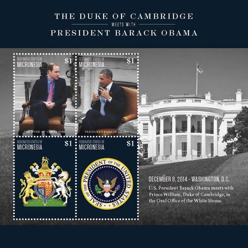 Micronesia 2015 - Prince William Meets President Obama - Sheet of 4 Stamps - MNH
