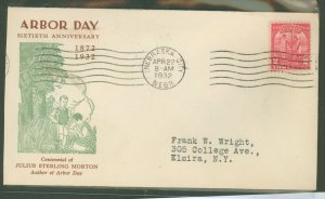 US 717 1932 2c Arbor Day/60th anniversary (single) on an addressed (typed) fdc with a Linprint first cachet.