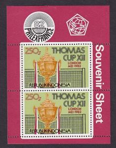 Indonesia  #1176a  MNH 1982  sheet Thomas cup badminton