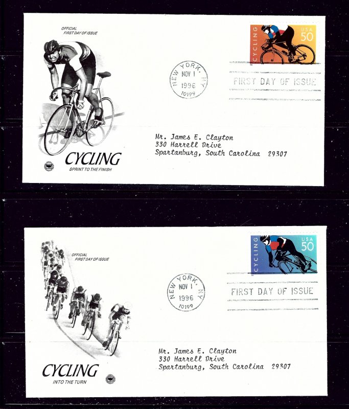U.S. 3119a and b 1996 First Day Covers Cycling singles