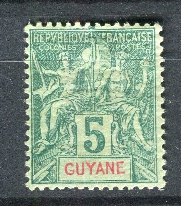 FRENCH GUIANA; 1890s classic Tablet type Mint hinged Shade of 5c. value