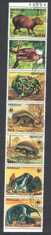 Paraguay WWF Anteater Armadillo Wild Animals 7v strip CTO SC#2139