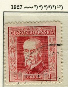 CZECHOSLOVAKIA; 1927 President Masaryk issue used Shade of 1k. value