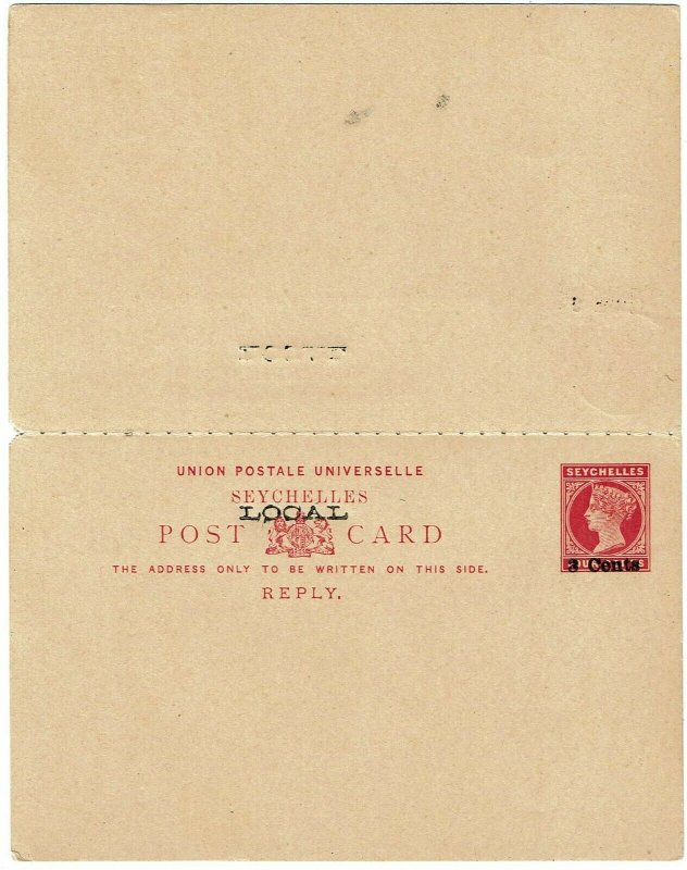 Seychelles 1904 cancel on local postal reply card to Germany