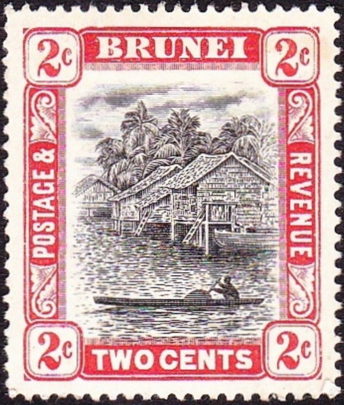 BRUNEI 1907 2c Grey-Black & Scarlet SG24 MH