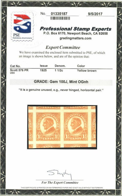 MALACK 576 GEM OG NH, Pair, w/PSE (GRADED 100 JUMBO ..MORE.. gg0973