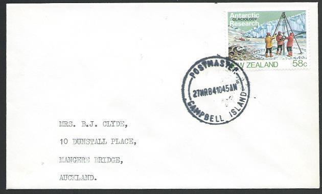 NEW ZEALAND CAMPBELL ISLAND 1984 cover POSTMASTER cds......................53175