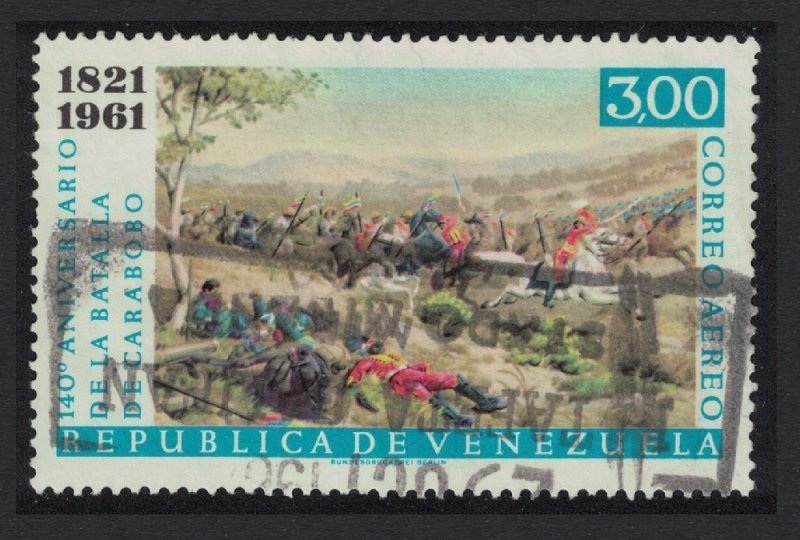 Venezuela 140th Anniversary of Battle of Carabobo Centres 3B 1961 Canc