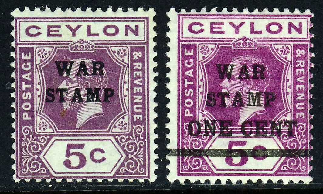 CEYLON King V 1918 WAR STAMP Overprints SG 333 & SG 336 MINT Asia Sri Lanka, Stamp