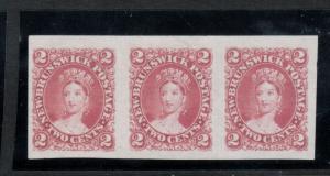 New Brunswick #7TC Extra Fine Proof Strip Of Three In Rose On India