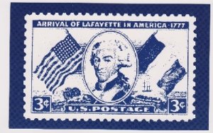 Postcard featuring Lafayette stamp Scott 1010 (mint condition)