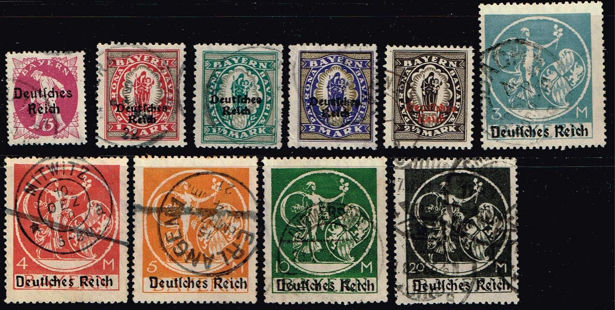 Bavaria 1920,Sc.#256 and more used Stamps of Bavaria overprinted ...