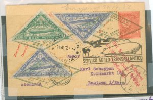 Paraguay C74/C76 1932 Zeppeling Postcard, Back of Card, 280, 292, 294 with same Quadrangle as Front and Oval TransAtlantico H/S