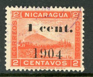 Nicaragua 1904 Momotombo 1¢ on 2¢ Max # 199R VFU Y887
