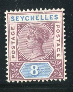 SEYCHELLES; 1890 early classic QV Die II issue fine Mint hinged 8c. value