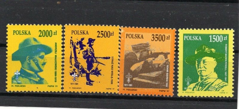 POLAND 1991 BOY SCOUTS SET OF 4 STAMPS MNH 