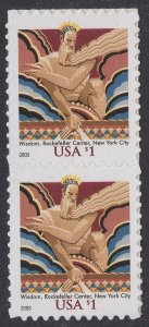 US 3766 Wisdom $1 vert pair MNH 2003