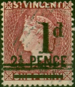 St Vincent 1885 1d on 2 1/2d on 1d Lake SG46 Fine Used