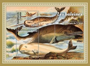 Chad - 2021 Whales, Narwhal, Beluga, Fin - 3 Stamp Sheet - TCH210421a