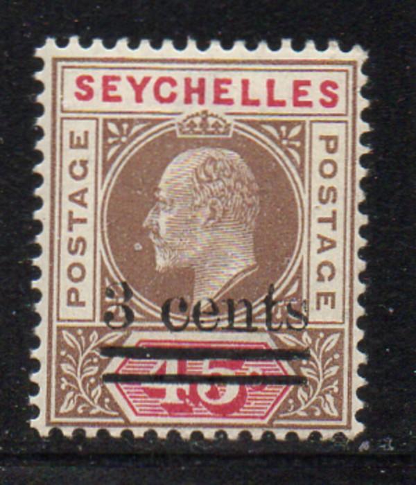 Seychelles Sc 51 1903 3 c overprint on 45 c E VII stamp mint