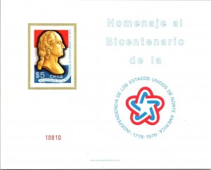 SCHALLSTAMPS CHILE 1976 MNH SOUVENIR CARD COMM AMERICAN BICENTENNIAL