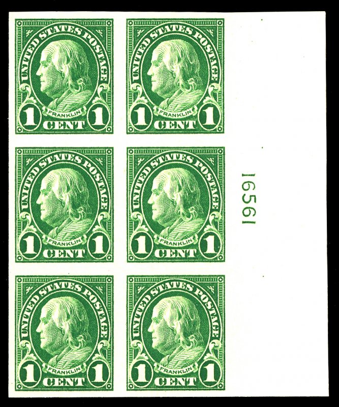 U.S. #575 MINT PL# BLOCK OF 6 OG NH