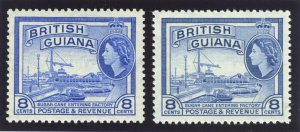 British Guiana 1954 QEII 8c in the two listed shades superb MNH. SG 337,337a.