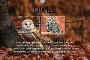 Guyana 2020 - Owls - Birds - Souvenir Stamp Sheet - Scott #4639 - MNH