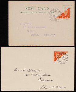 GREAT BRITAIN - GUERNSEY 1940 German Occup bisect Provisional cover & Postcard.