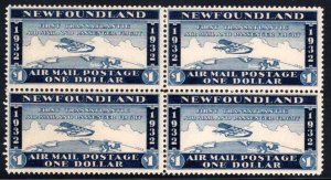 AMTE4, NSSC, Newfoundland, Canada, $1, Block of 4, First Transatlantic Air Mail