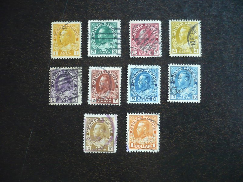 Stamps - Canada - Scott#105,107,109-110,112-118,122 - Used Part Set of 10 Stamps