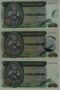 Zaire R3C/ 3 banknotes/ vf