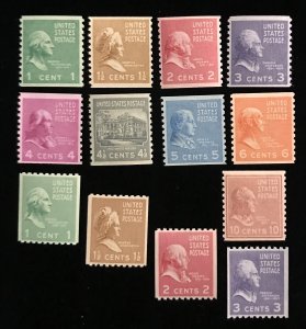 839 to 851 MNH US 1939 Presidential Coil Set of 13