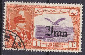 Iran C 65 Used 1935 1t Shah & Eagle Ovpt. CV $175.00