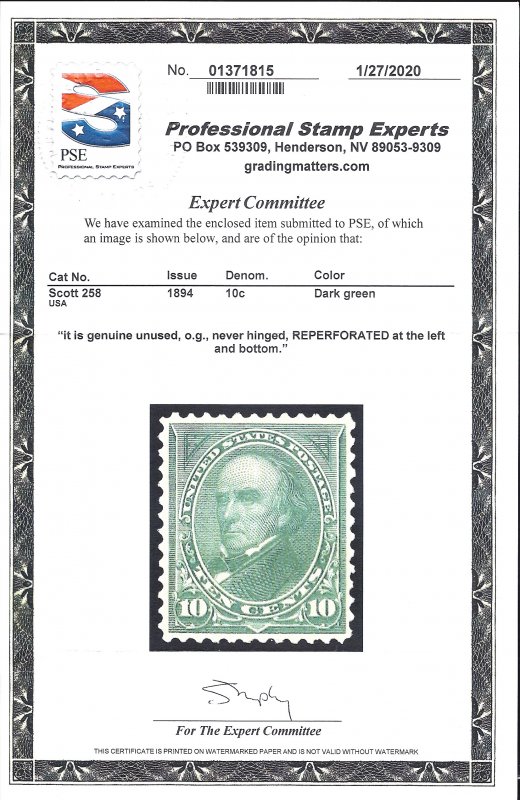 258 Mint,OG,NH... PSE Cert... SCV $850.00... VF/XF