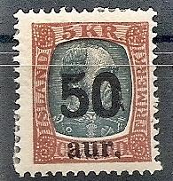 Iceland 138 Mint OG 1925 50a on 5k Surcharge