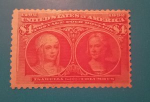 *REDUCED* Sc# 244 MVLH 1893 Colombian Issue $4 crimson lake VF/XF