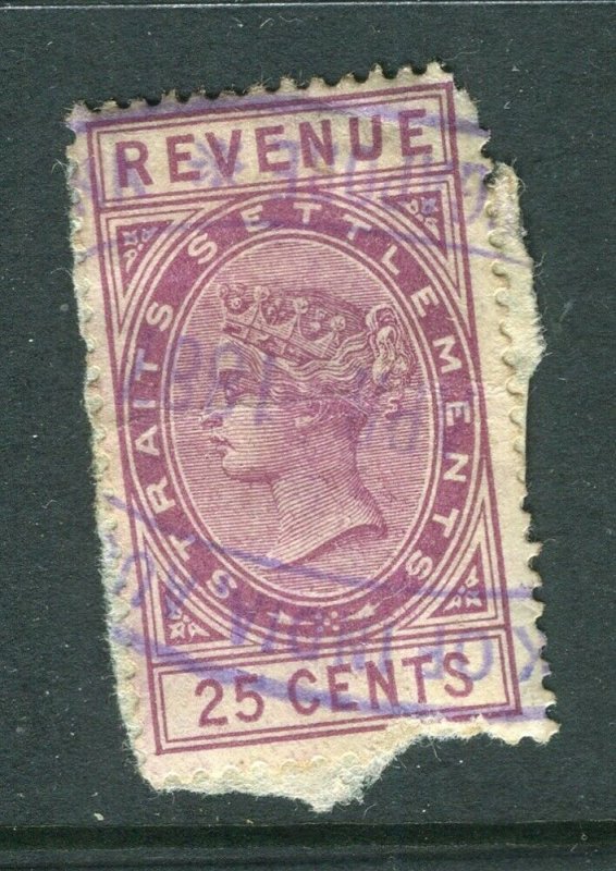 STRAIGHTS SETTLEMENTS; 1890s early QV Revenue issue fine used 25c. 