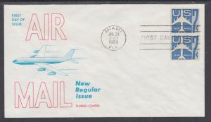 US Mel C52-9 FDC. 1958 7c Blue Jet Coil, Fluegel COLOR Cachet, VF