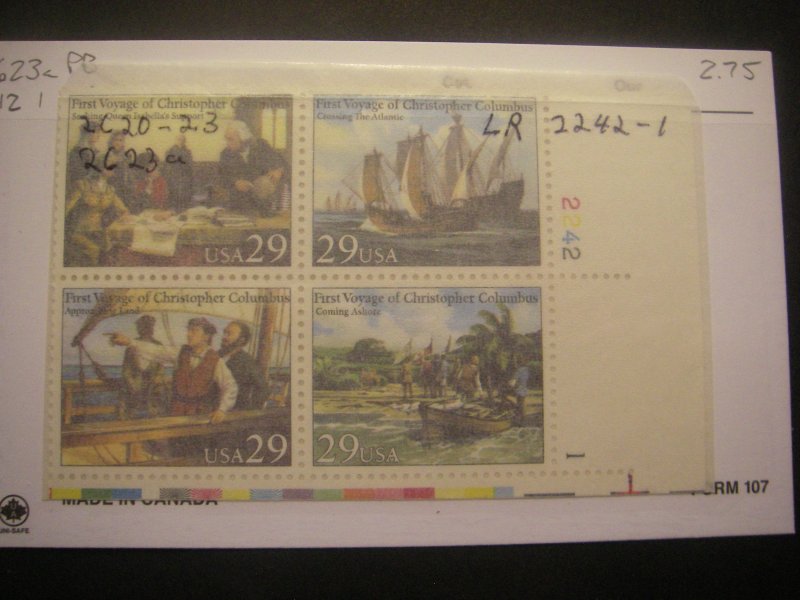 Scott 2620 - 2623 or 2623a, 29c Voyages of Columbus, PB4 #2242 1 LR, MNH Beauty