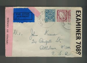 1941 Gallach Ireland Dual Censored Cover to Attleboro MA USA