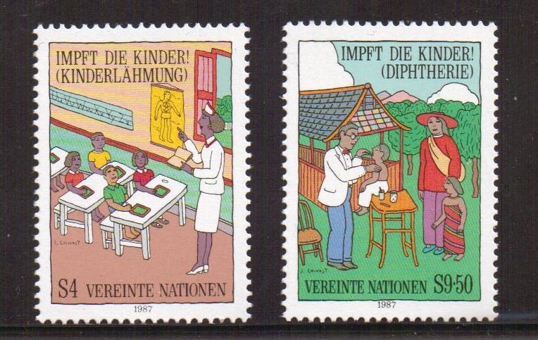 United Nations Vienna  #76-77  MNH  1988  immunisation  polio   diphteria