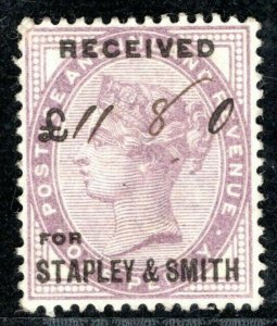 GB QV PRIVATE SECURITY OVERPRINT *STANLEY & SMITH* 1d Lilac Stamp Used BLRED39